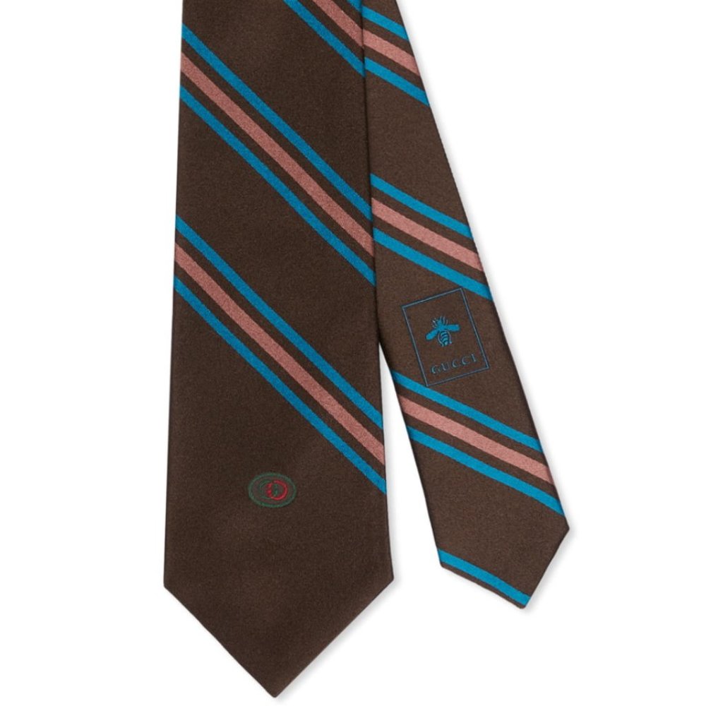 Gucci Gimental Striped Silk Tie in Brown